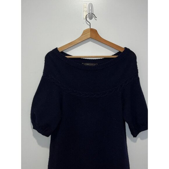 BCBG MaxAzria Navy laine Puff Sleeves Crew Neck Pullover Women's Sweater Dress S - Picture 3 of 10